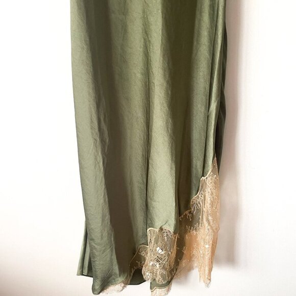 Aritzia Wilfred Sonnet Satin Slip Lace Dress Sage Green Size XS - Picture 6 of 8